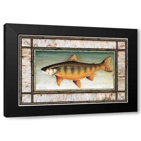Brook Trout Birch Border Black Modern Wood Framed Art Print by Brown, David Carter