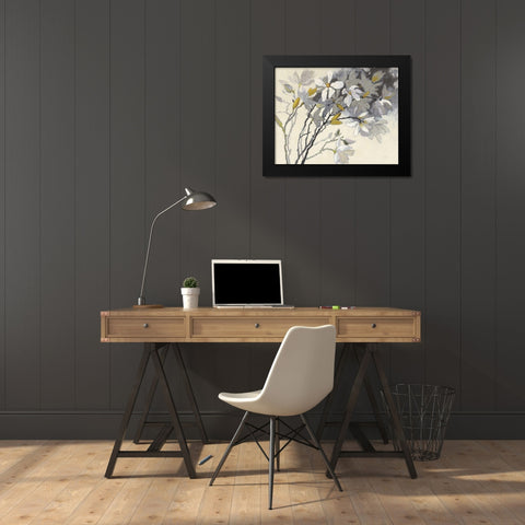 Magnolias Yellow Gray Black Modern Wood Framed Art Print by Novak, Shirley