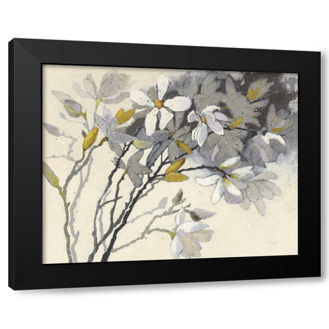 Magnolias Yellow Gray Black Modern Wood Framed Art Print by Novak, Shirley