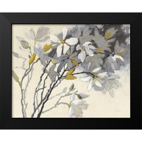 Magnolias Yellow Gray Black Modern Wood Framed Art Print by Novak, Shirley