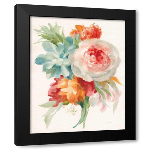 Garden Bouquet I Orange Red Black Modern Wood Framed Art Print with Double Matting by Nai, Danhui