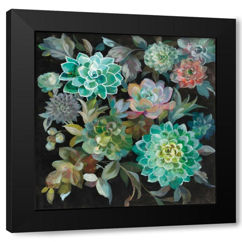 Floral Succulents Black Modern Wood Framed Art Print with Double Matting by Nai, Danhui