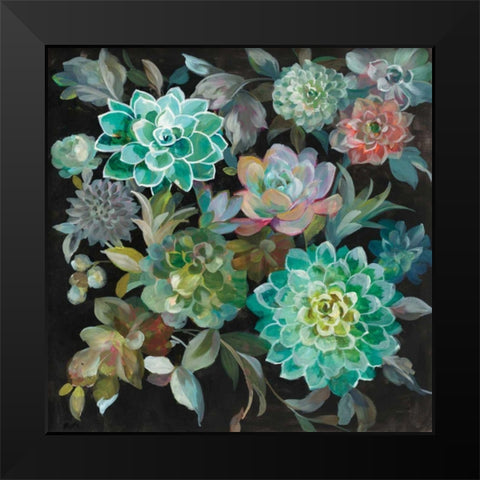 Floral Succulents Black Modern Wood Framed Art Print by Nai, Danhui