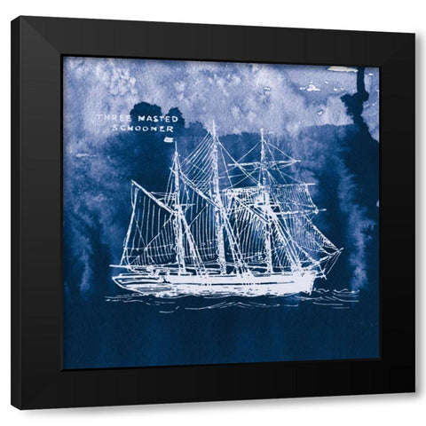 Sailing Ships II Indigo Black Modern Wood Framed Art Print by Wild Apple Portfolio
