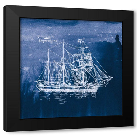 Sailing Ships III Indigo Black Modern Wood Framed Art Print by Wild Apple Portfolio