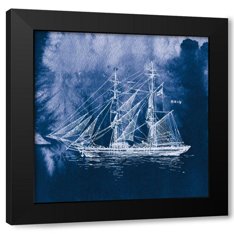 Sailing Ships IV Indigo Black Modern Wood Framed Art Print by Wild Apple Portfolio