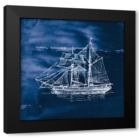 Sailing Ships V Indigo Black Modern Wood Framed Art Print by Wild Apple Portfolio