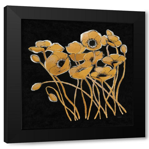 Gold Black Line Poppies I v2 Black Modern Wood Framed Art Print by Novak, Shirley