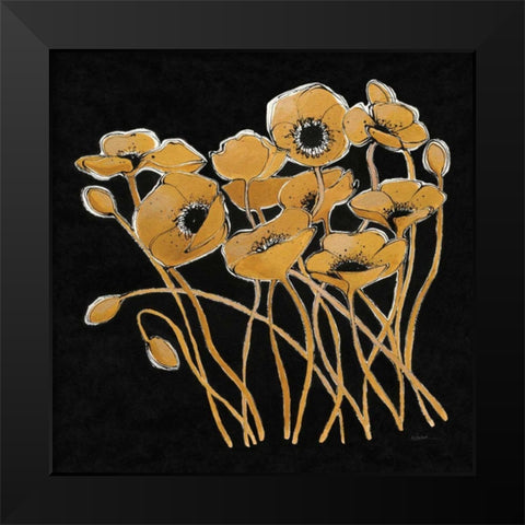 Gold Black Line Poppies I v2 Black Modern Wood Framed Art Print by Novak, Shirley