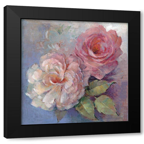 Roses on Blue I Crop Black Modern Wood Framed Art Print with Double Matting by McGowan, Peter