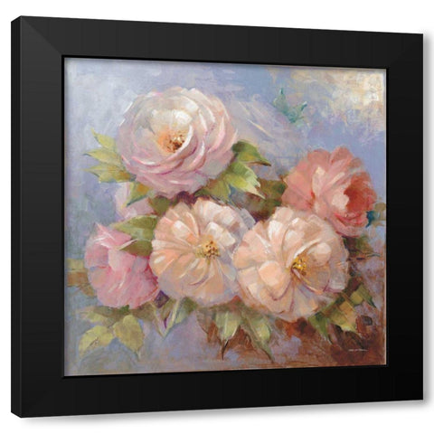Roses on Blue III Crop Black Modern Wood Framed Art Print with Double Matting by McGowan, Peter