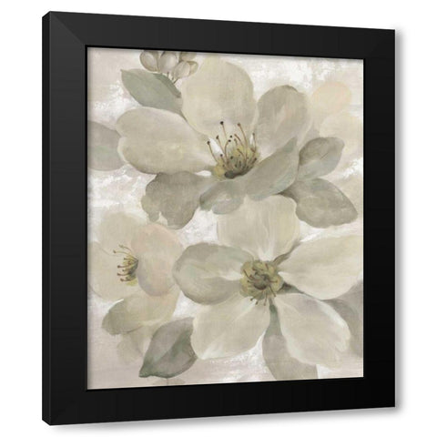 White on White Floral I Crop Neutral Black Modern Wood Framed Art Print with Double Matting by Vassileva, Silvia
