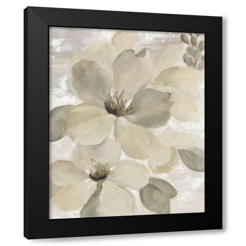 White on White Floral II Crop Neutral Black Modern Wood Framed Art Print with Double Matting by Vassileva, Silvia