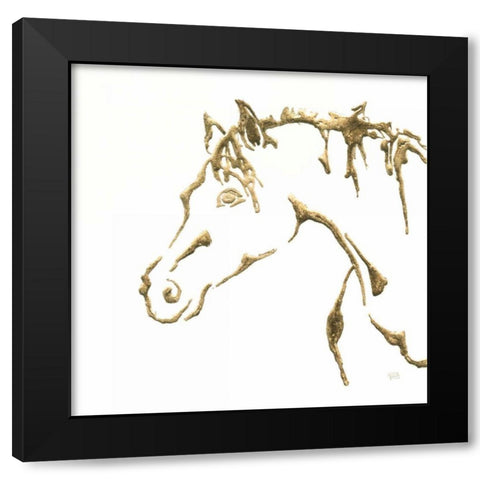 Gilded Cowpony on White Black Modern Wood Framed Art Print with Double Matting by Paschke, Chris
