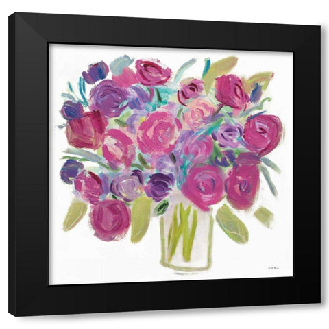 Pink Roses on White Black Modern Wood Framed Art Print by Zaman, Farida