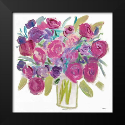 Pink Roses on White Black Modern Wood Framed Art Print by Zaman, Farida