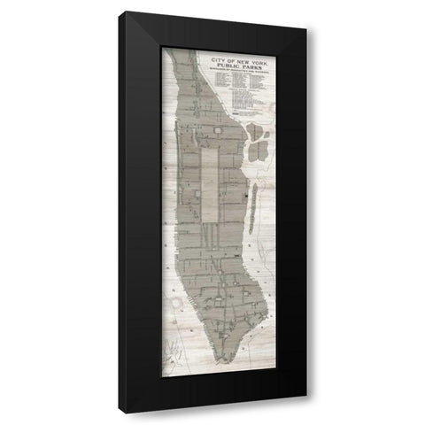 New York Parks Map Vertical Black Modern Wood Framed Art Print by Wild Apple Portfolio