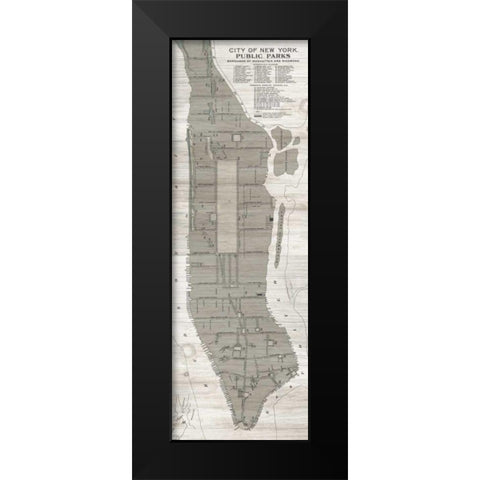 New York Parks Map Vertical Black Modern Wood Framed Art Print by Wild Apple Portfolio
