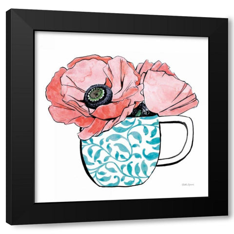 Floral Teacups II Black Modern Wood Framed Art Print by Grove, Beth