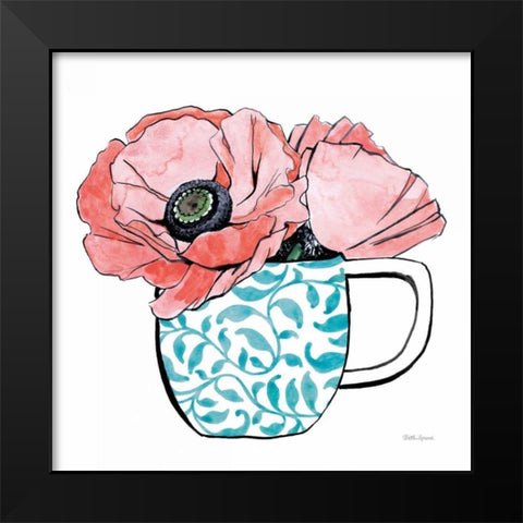 Floral Teacups II Black Modern Wood Framed Art Print by Grove, Beth