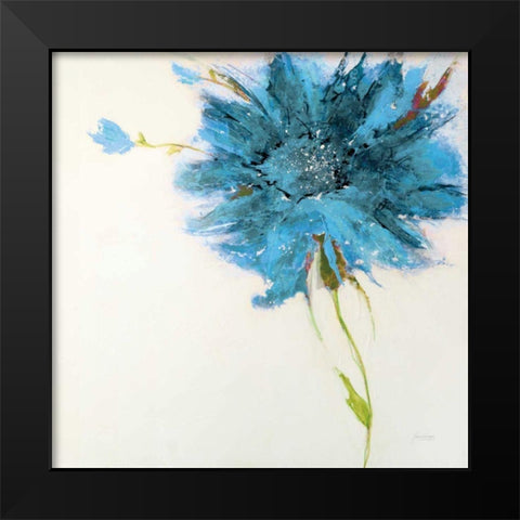 Turquoise Daisy on White Black Modern Wood Framed Art Print by Griggs, Jan