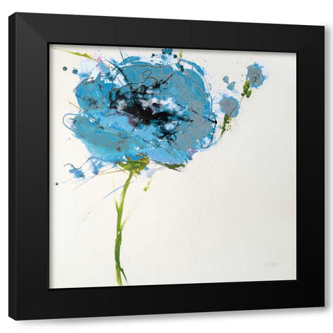 Turquoise Poppy Master on White Black Modern Wood Framed Art Print by Griggs, Jan