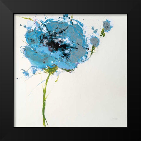 Turquoise Poppy Master on White Black Modern Wood Framed Art Print by Griggs, Jan