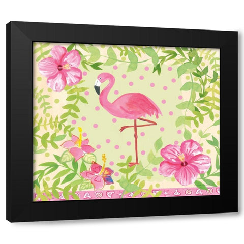Flamingo Dance I Black Modern Wood Framed Art Print by Zaman, Farida