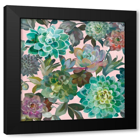 Floral Succulents v2 Crop on Pink Black Modern Wood Framed Art Print with Double Matting by Nai, Danhui