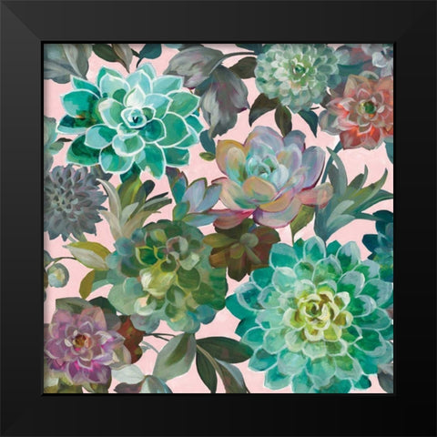 Floral Succulents v2 Crop on Pink Black Modern Wood Framed Art Print by Nai, Danhui