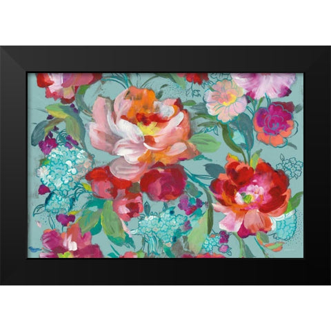 Bright Floral Medley Crop Turquoise Black Modern Wood Framed Art Print by Nai, Danhui