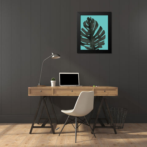 Tropical Palm I BW Turquoise Black Modern Wood Framed Art Print by Wild Apple Portfolio