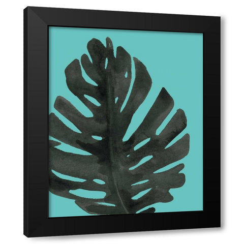 Tropical Palm I BW Turquoise Black Modern Wood Framed Art Print with Double Matting by Wild Apple Portfolio