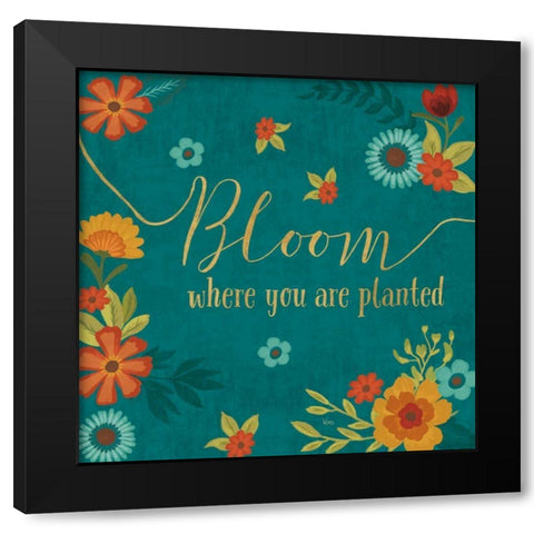 Flourish I Teal Black Modern Wood Framed Art Print with Double Matting by Charron, Veronique