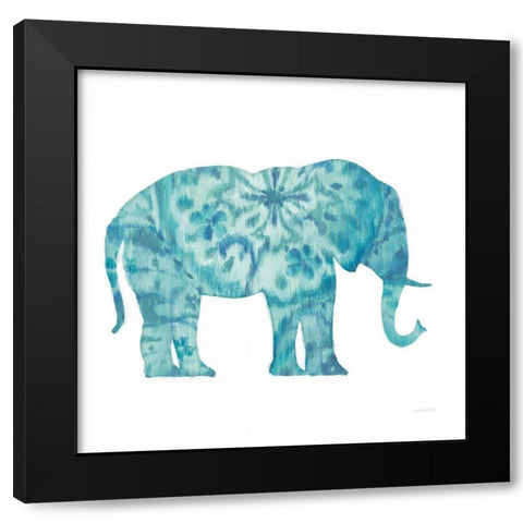 Boho Teal Elephant I Black Modern Wood Framed Art Print with Double Matting by Nai, Danhui