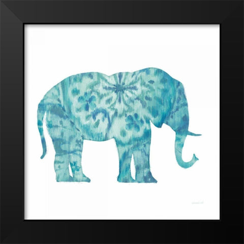 Boho Teal Elephant I Black Modern Wood Framed Art Print by Nai, Danhui