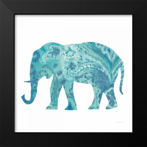 Boho Teal Elephant II Black Modern Wood Framed Art Print by Nai, Danhui