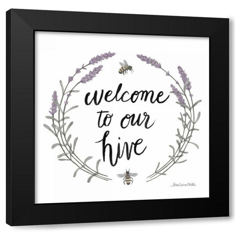 Happy to Bee Home Words II Black Modern Wood Framed Art Print with Double Matting by Miller, Sara Zieve