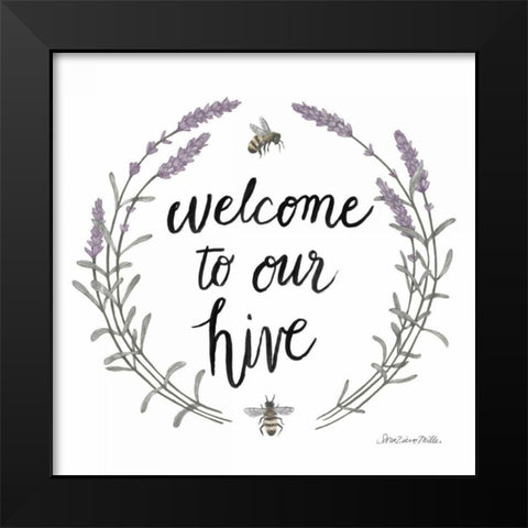 Happy to Bee Home Words II Black Modern Wood Framed Art Print by Miller, Sara Zieve