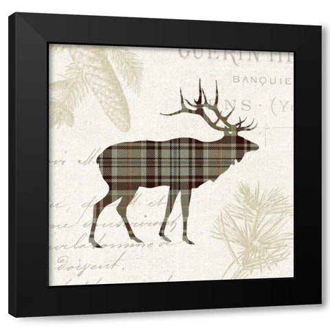 Plaid Lodge III Tan Black Modern Wood Framed Art Print by Wild Apple Portfolio