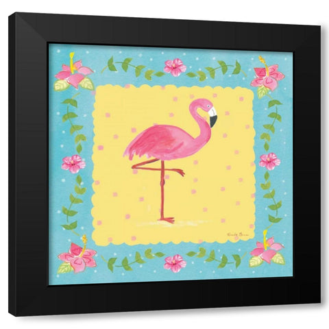 Flamingo Dance I Sq Border Black Modern Wood Framed Art Print by Zaman, Farida