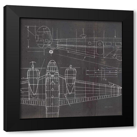 Plane Blueprint II No Words Post Black Modern Wood Framed Art Print with Double Matting by Fabiano, Marco
