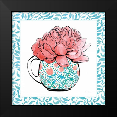Floral Teacup I Vine Border Black Modern Wood Framed Art Print by Grove, Beth