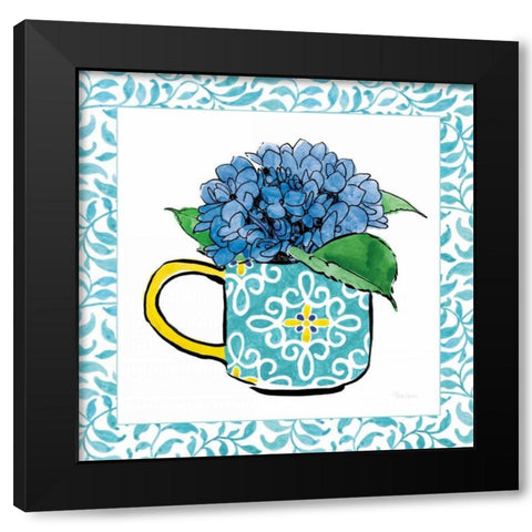 Floral Teacup III Vine Border Black Modern Wood Framed Art Print with Double Matting by Grove, Beth