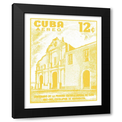 Cuba Stamp VI Bright Black Modern Wood Framed Art Print with Double Matting by Wild Apple Portfolio