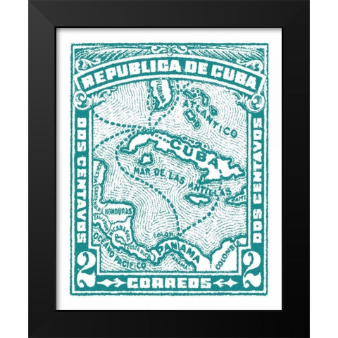 Cuba Stamp XIII Bright Black Modern Wood Framed Art Print by Wild Apple Portfolio