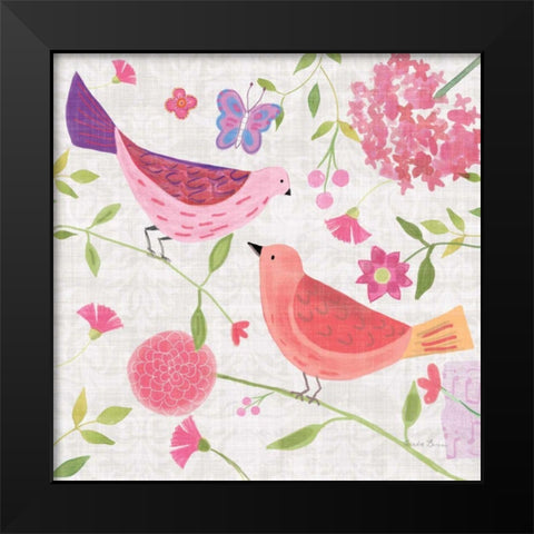 Damask Floral and Bird IV v2 Black Modern Wood Framed Art Print by Zaman, Farida