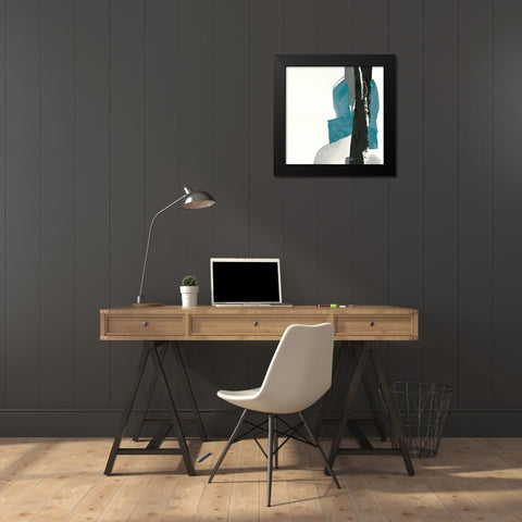 Black and Teal I Black Modern Wood Framed Art Print by Paschke, Chris