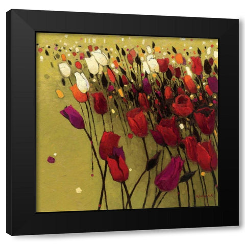 Tulip Drift Green Black Modern Wood Framed Art Print with Double Matting by Novak, Shirley