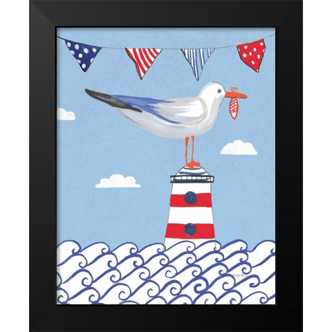 Coastal Bird I Flags on Blue Black Modern Wood Framed Art Print by Zaman, Farida